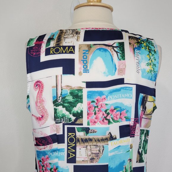 Talbots Petites Multi-Color Vacation Travel Seahorse Postcard Print Top Size LP - Picture 8 of 12